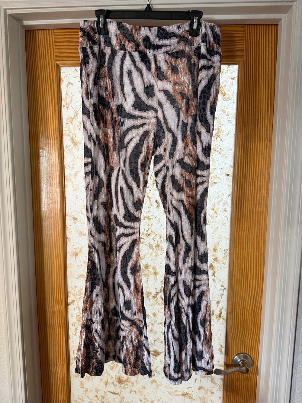 Animal Print Flared Pants in Black, White & Brown - best pants for warm weather